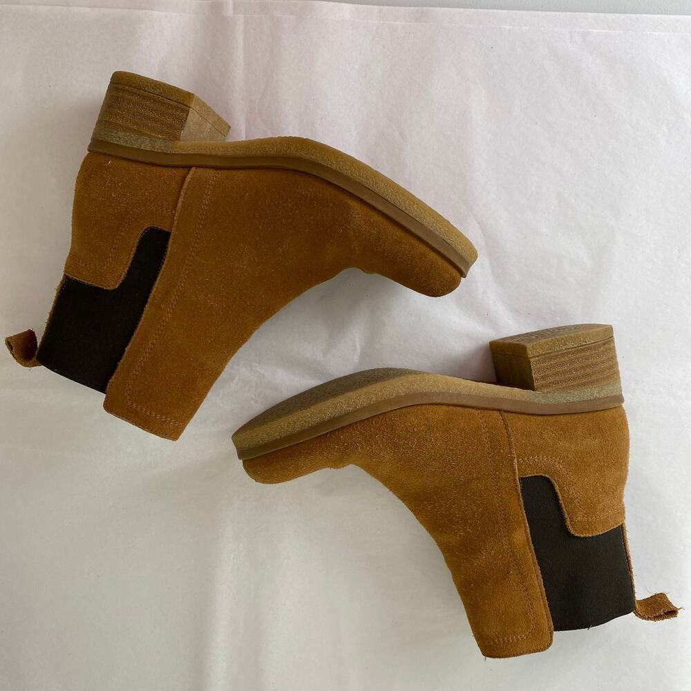 Avellini Suede Chelsea Boots Cognac Tan Chunky Heel 37 6.5 - Picture 9 of 14